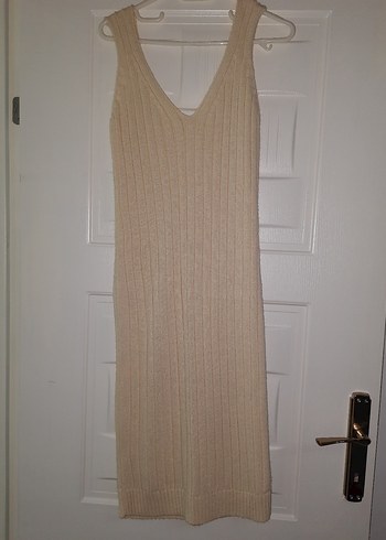 Bej Triko Midi Kadın Elbise - Görsel 4