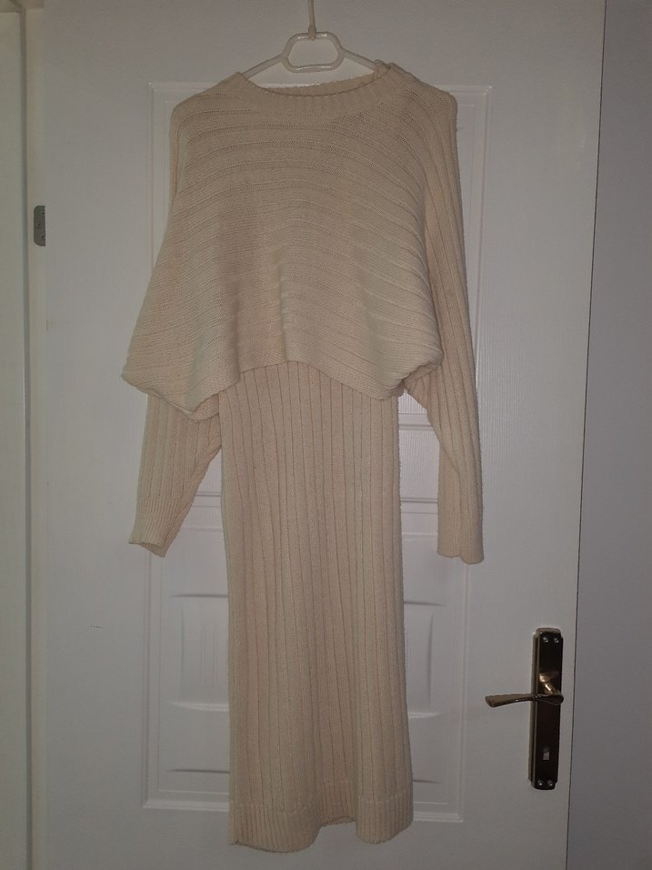 Bej Triko Midi Kadın Elbise - Görsel 3