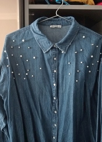 xxl Beden mavi Renk Mavi Kadın Denim Gömlek