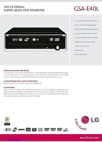 LG GSA-E40L LightScribe DVD Rewriter 