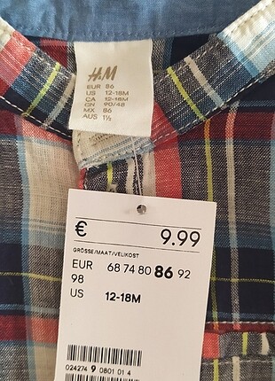 12-18 Ay Beden H&M Marka Erkek Bebek Gomlek