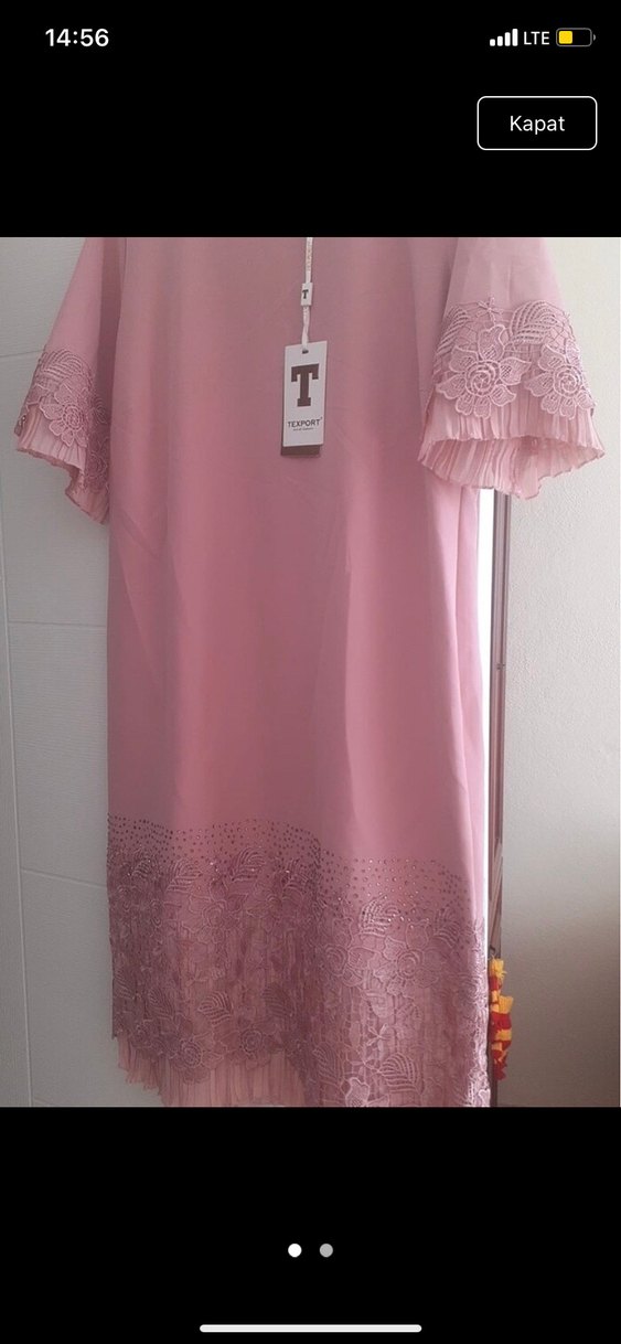 Pembe Kol Detaylı Kadın Abiye Elbise - Görsel 3