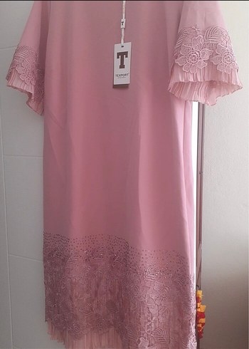 Pembe Kollu Kadın Abiye Elbise - Görsel 3