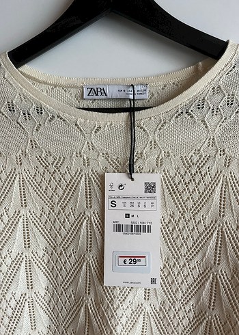 s Beden Zara Beyaz Kısa Kollu Örgü Mini elbise