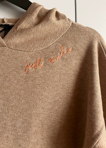 s Beden ten rengi Renk Bej Kadın Triko Sweatshirt Nakışlı