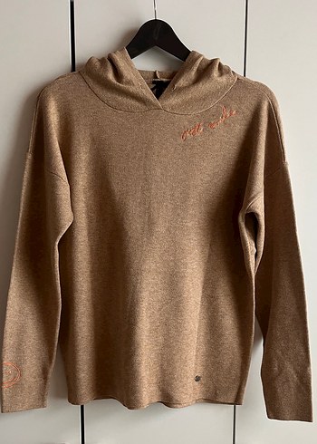 Bej Kadın Triko Sweatshirt Nakışlı