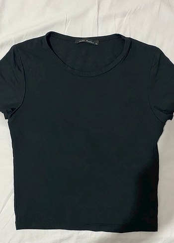 Siyah Kısa Kollu Kadın Tişört/Crop