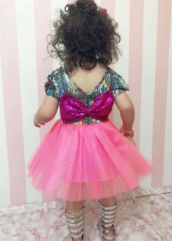 Tüllü fiyonklu kız çocuk elbise - Görsel 2