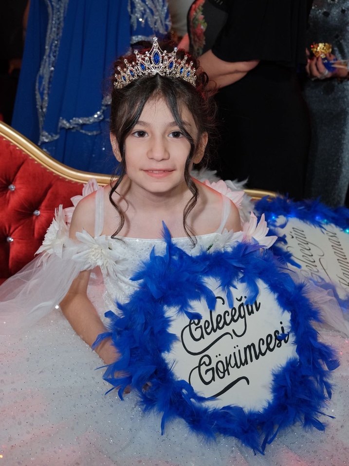 Mavi Taşlı Parlak Kız çocuk Düğün Tacı - Görsel 2