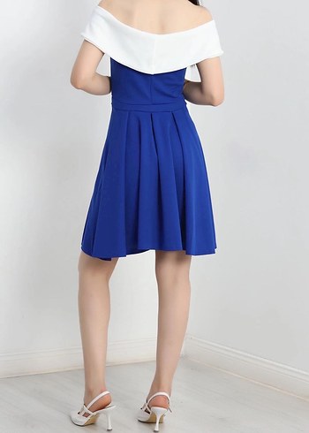 Saks Mavi Kayık Yaka Krep Midi Elbise - Görsel 6