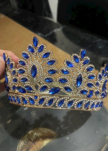 Mavi Parlak Taşlı Kadın Gelin Nişan Tacı - Görsel 3