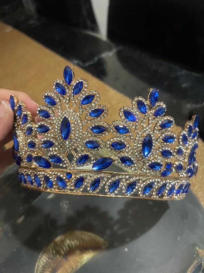Mavi Parlak Taşlı Kadın Gelin Nişan Tacı - Görsel 3