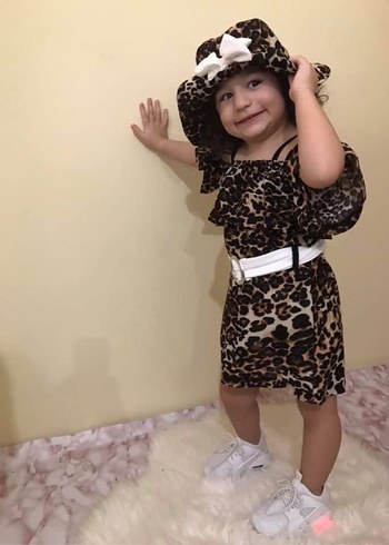 Kız Çocuk Leopar Desenli Elbise - Görsel 2