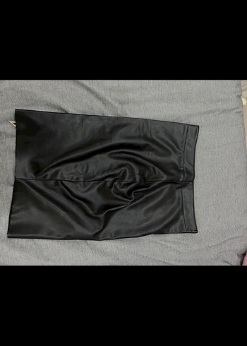 Fermuarlı Siyah Deri Mini Etek - Görsel 2