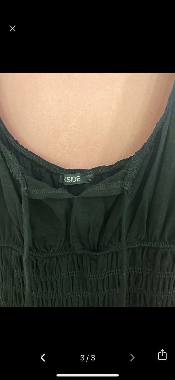 Siyah V Yakalı Fırfırlı Midi Elbise - Görsel 2