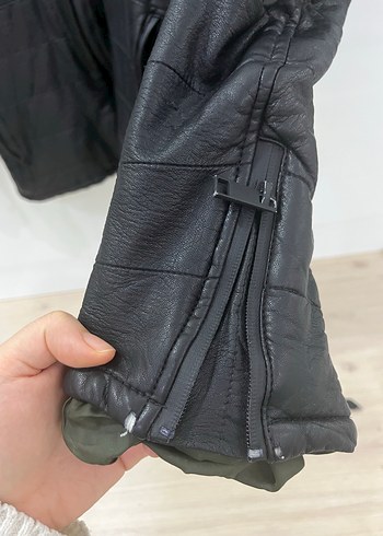 Siyah Deri Erkek Mont Fermuarlı Kapüşonlu - Görsel 2