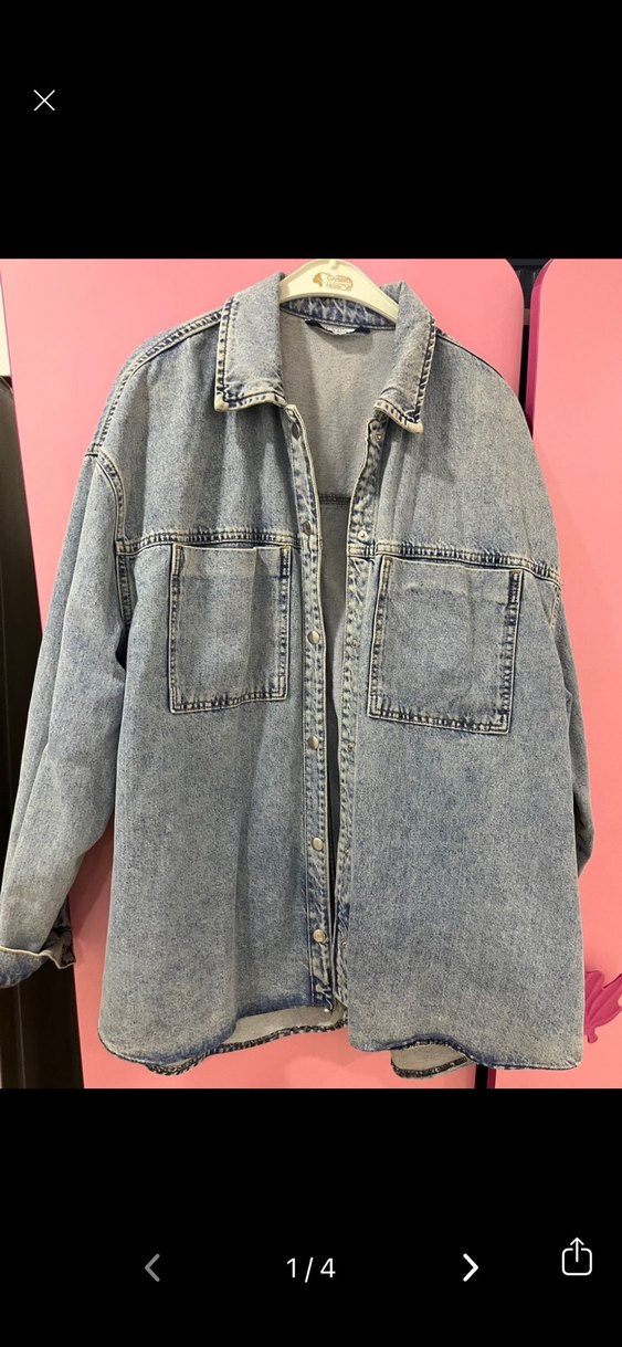 Gri Kadın Denim Ceket Düğmeli - Görsel 2