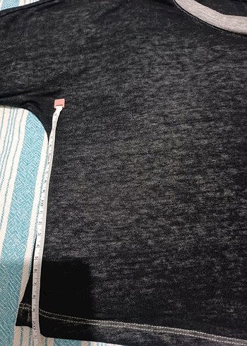 Gri Keten Kısa Kollu Salaş Bluz - Görsel 4