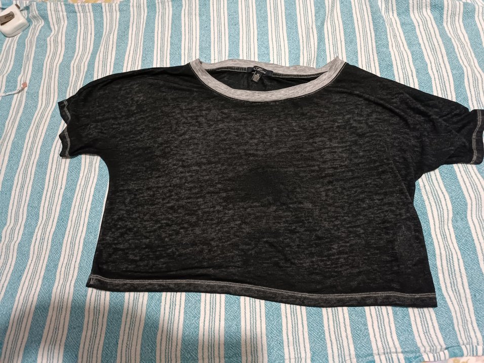 Gri Keten Kısa Kollu Salaş Bluz - Görsel 3