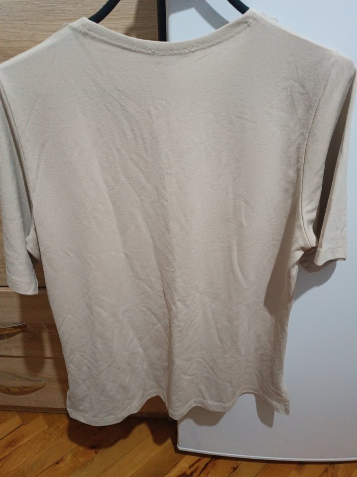 Bej Kısa Kollu Keten Bluz - Görsel 3