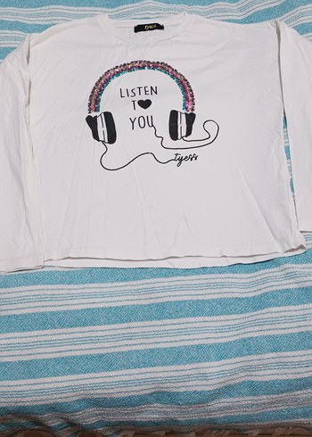 Tyess Kız Çocuk Beyaz Uzun Kollu Baskılı Tişört - Görsel 4