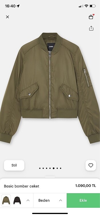 Pull and Bear Pull and Bear haki bomber ceket