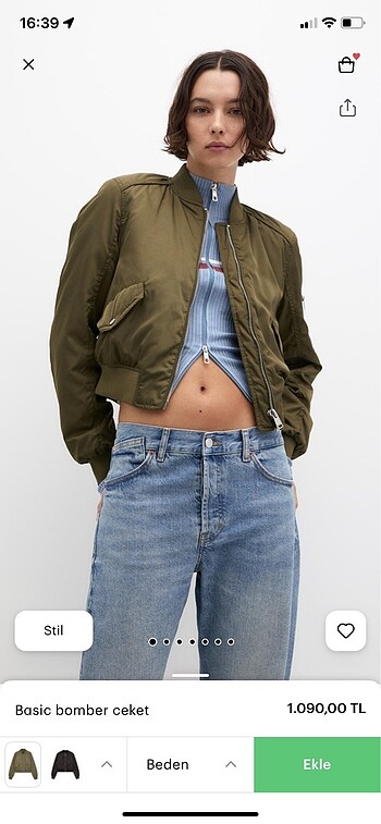 Pull and Bear haki bomber ceket