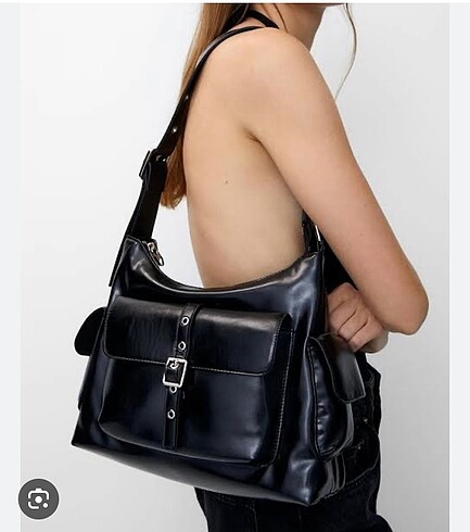 Pull & Bear Siyah Deri Tote Çanta