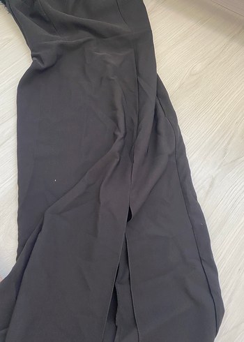 Kürk Detaylı Siyah Straplez Uzun Elbise - Görsel 2