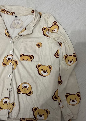 Krem Ayıcık Pijama Üstü düğmeli - Görsel 2
