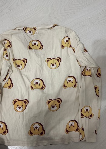 Krem Ayıcık Pijama Üstü düğmeli - Görsel 3