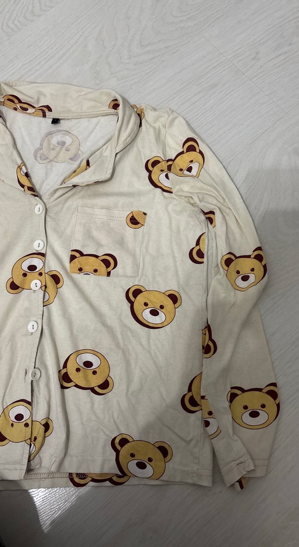 Krem Ayıcık Pijama Üstü düğmeli - Görsel 2