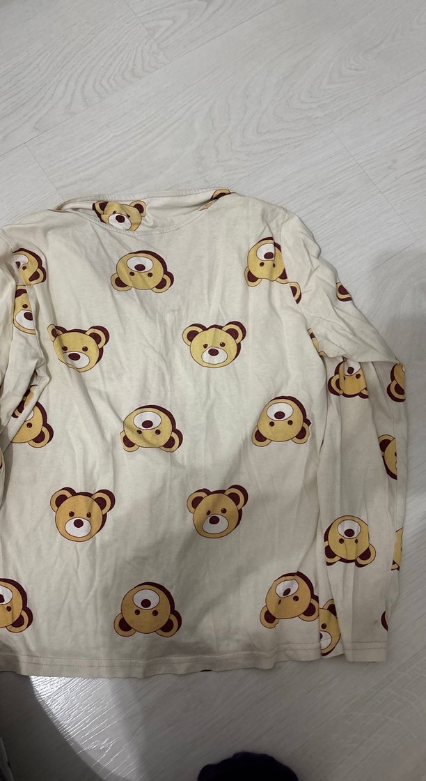 Krem Ayıcık Pijama Üstü düğmeli - Görsel 3