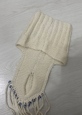 Bohem Tarzı Beyaz Örgü çocuk atkı - Görsel 2