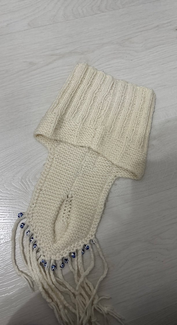 Bohem Tarzı Beyaz Örgü çocuk atkı - Görsel 2