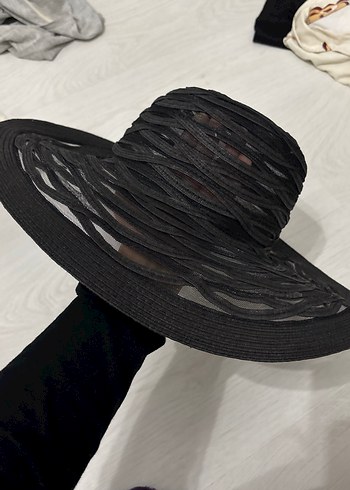 Siyah Fırfırlı Bohem plaj Kadın Şapka - Görsel 4