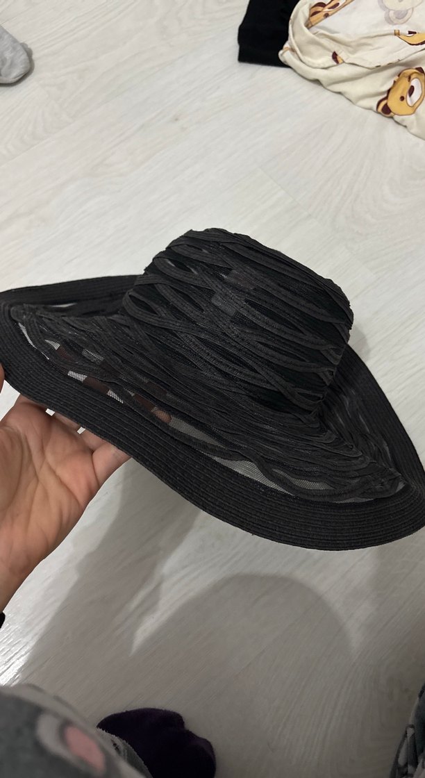 Siyah Fırfırlı Bohem plaj Kadın Şapka - Görsel 2