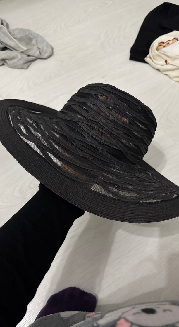 Siyah Fırfırlı Bohem plaj Kadın Şapka - Görsel 4