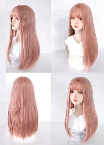 Pembe Uzun Sentetik Rock Punk Peruk - Görsel 3