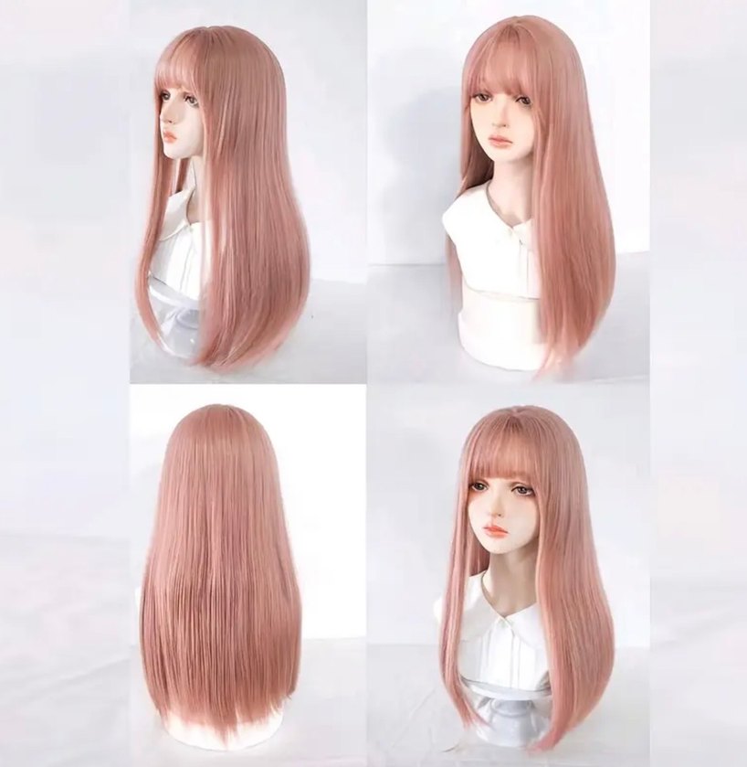 Pembe Uzun Sentetik Rock Punk Peruk - Görsel 3