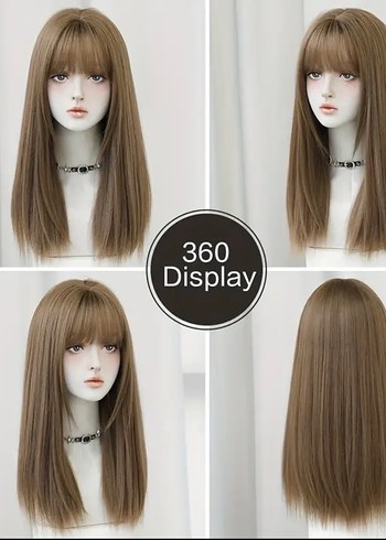 Kahverengi İnce Düz Kadın Peruk - Görsel 4