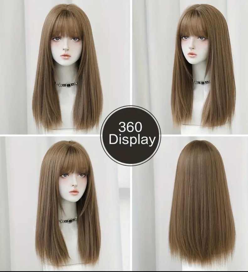 Kahverengi İnce Düz Kadın Peruk - Görsel 4