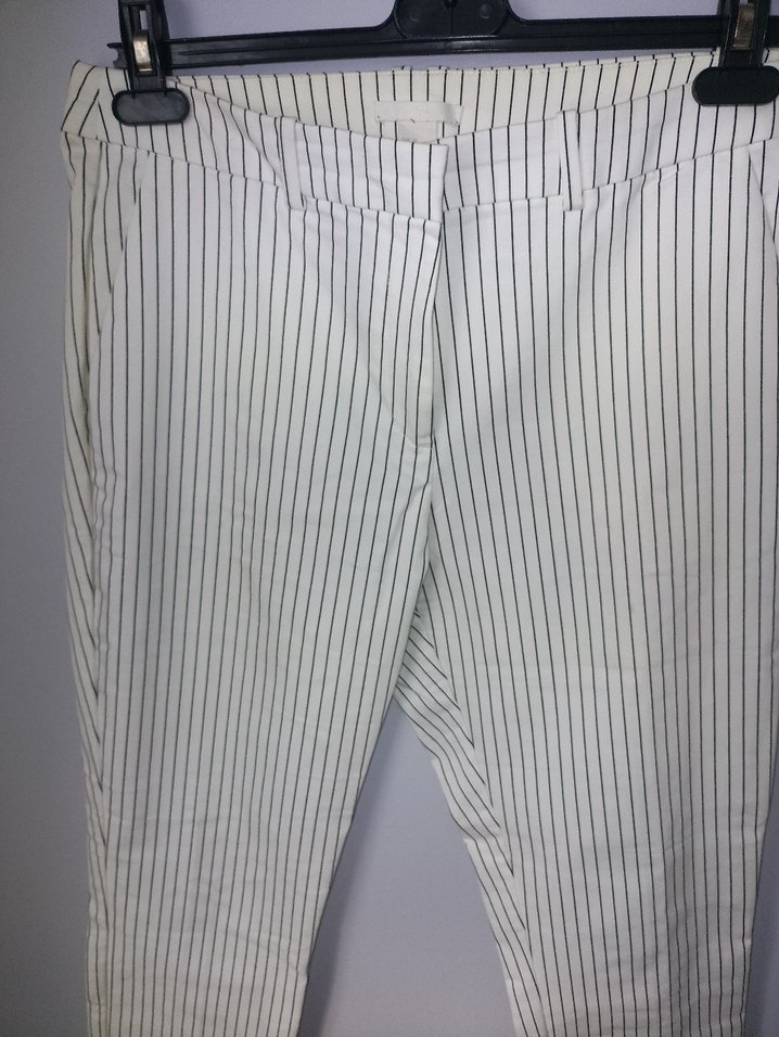 Gri Çizgili Midi Kumaş Pantolon - Görsel 5