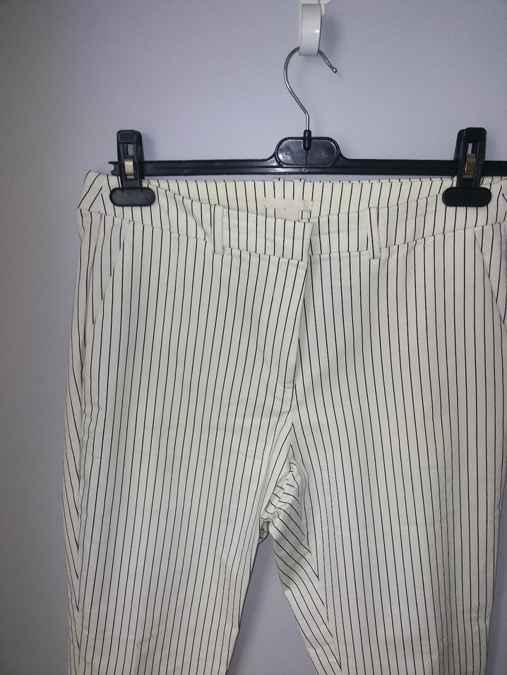 Gri Çizgili Midi Kumaş Pantolon - Görsel 4