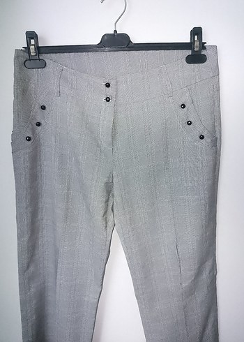 Düğmeli Gri Kadın Kumaş Pantolon - Görsel 4