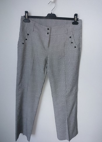 Düğmeli Gri Kadın Kumaş Pantolon - Görsel 2