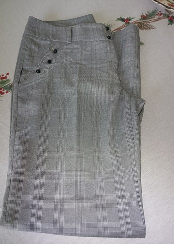 Düğmeli Gri Kadın Kumaş Pantolon - Görsel 8