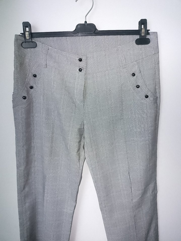 Düğmeli Gri Kadın Kumaş Pantolon - Görsel 4