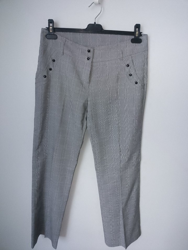 Düğmeli Gri Kadın Kumaş Pantolon - Görsel 2