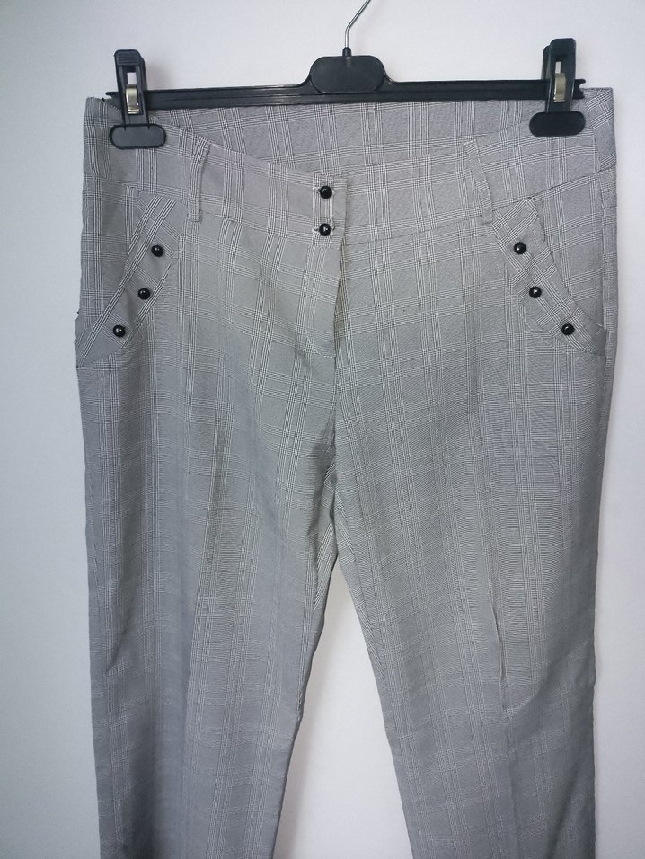 Düğmeli Gri Kadın Kumaş Pantolon - Görsel 3